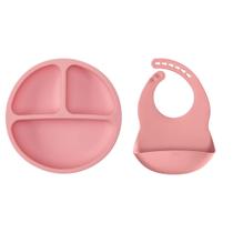 Kit Alimentação Silicone Buba 2pçs Babador Pratinho Bebe Introdução Rosa