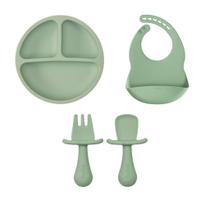 Kit Alimentação Silicone Buba 3pçs Babador Pratinho Talher Em Silicone Bebe Introdução Verde