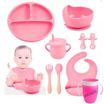 Kit Alimentar Bebê Prato Babador Copo Silicone Ventosa 8 Pçs + Brinde Kit Alimentar Bebê Prato Babador Copo Silicone Ventosa 8 Pçs + Brinde