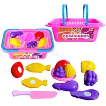 Kit Alimentos de Brinquedo Crec Crec + 2 Cestas Mercado 16 peças