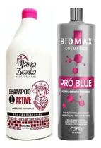 Kit Alisamento Capilar Escova Progressiva Pro Blue Biomax 1l