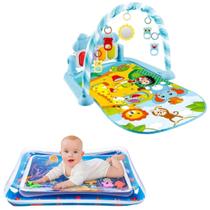 Kit Almofada Água Inflável Azul Menino + Tapete Atividade Descanso Tapetinho Infantil Bebê Móbile Musical