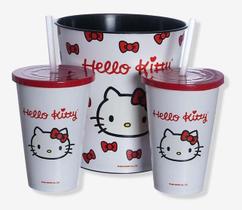 Kit Almofada + Balde Pipoca + 2 Copos Hello Kitty licenciado Desenho do Tecido:Estampado