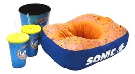 Kit Almofada + Balde Pipoca + 2 Copos Sonic Hedgehog