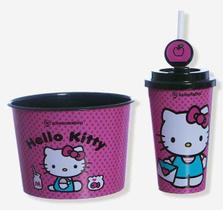 Kit Almofada + Balde Pipoca + Copo Infantil Hello Kitty