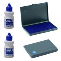 Kit Almofada Carimbo N03 Plástica Azul + Tintas Escritório