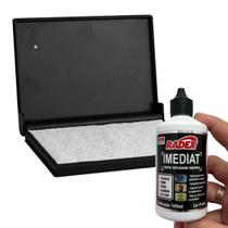 Kit Almofada Carimbo N3 + Tinta Secagem Rapida p/ Plastico