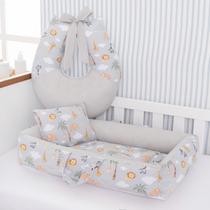 Kit Almofada de Amamentação Ninho Redutor 2 peças Bebê Safari Cinza