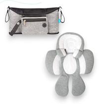 Kit almofada de assento acolchoada ergonomica e organizador para carrinho bebe