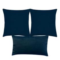 Kit Almofada Decorativa 03 Peças Encosto De Dormir De Lado 01 de 50cmx30cm E 02 de 45cmx45cm Decoração Azul Marinho Capa Zíper