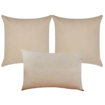 KIT Almofada Decorativa 3 Peças Cama Sofá Poltrona Encosto 02 PÇ - 45X45 E 01 PÇ 30X50 Rinzeira Decoração Casa Bege