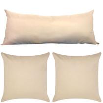 KIT Almofada Decorativa 3 Peças Para Cama Sofá Encosto 01 PÇ - 35X95 E 02 PÇ 42x42 Decoração Bege