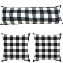 KIT Almofada Decorativa 3 Peças Para Cama Sofá Encosto Xadrez Preto Branco 01 PÇ - 35X95 E 02 PÇ 42x42