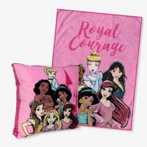 Kit Almofada+Manta Princesas Royal Courage Personagens Disney Rosa