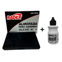 Kit Almofada para Carimbo N.3 Preta + Refil de Tinta 40ml RADEX Carimbeira Média Recarregável