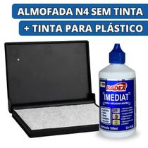 Kit Almofada Para Carimbo Sem Tinta N4 + 1 Tinta Azul Imediat Para Plástico
