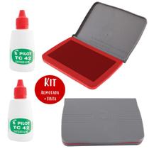 Kit Almofada para Carimbo Vermelho Plástica N3 Pilot + 2 Frascos Tinta TC 42ml Vermelho Ideal Escritório Loja Expedição