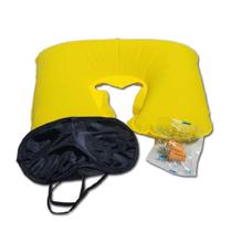 Kit Almofada Pescoço Tapa Olhos Protetor Auricular Amarelo