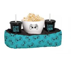 Kit Almofada Porta Pipoca 1 Balde 2 Copos Casal Filme Cinema
