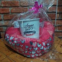 Kit Almofada Porta Pipoca com 1 Balde de Pipoca e 2 copos com tampa e canudo - Por onde for quero ser seu par