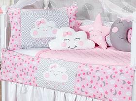 Kit Almofadas Protetores Berço Americano Menina Rosa Nuvem Estrela Lua 8 peças Kit Almofadas Protetores Berço Americano Menina Rosa Nuvem Estrela Lua 8 peças