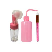 Kit almotolia rosa bico curvado 250 ml + pump coração rose + pencel rosa