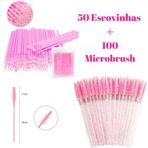 Kit Alongamento De Cílios 50 Escovinhas + 100 Microbrush
