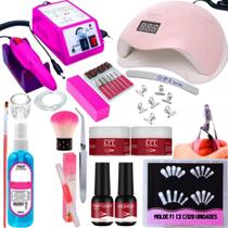 Kit Alongamento Unha Gel Fibra Manicure Completo Lixadeira Mercedes 20.000RPM Profissional Cor:Rosa