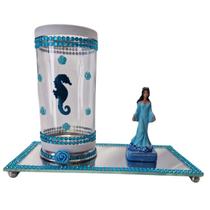 Kit Altar Iemanjá Porta Vela com Escultura e Bandeja Orixá