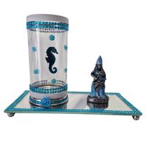 Kit Altar Iemanjá Porta Vela Com Escultura E Bandeja Orixá