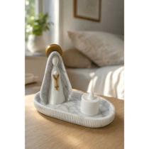 Kit Altar Moderno Nossa Senhora com Bandeja Porta-Terço e Vela de LED