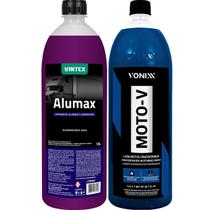 Kit Alumax 1,5L Limpador Desencrustante Moto-V 1,5L Shampoo Desengraxante Limpeza Pesada Vonixx