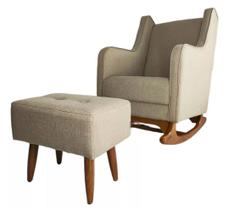 Kit Amamentação Poltrona Cadeira Balanço Windy Baby Linho + Puff Papirre Decor