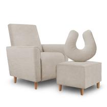 Kit Amamentação Poltrona + Puff + Almofada Julia Suede Bege - Inova Decorações