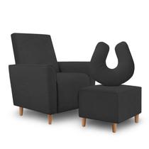 Kit Amamentação Poltrona + Puff + Almofada Julia Suede Preto - Inova Decorações
