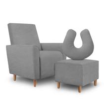 Kit Amamentação Poltrona + Puff + Almofada Sophia Linho Cinza - Clique decorações
