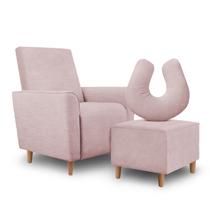 Kit Amamentação Poltrona + Puff + Almofada Sophia Suede Rosa Bebe - Clique decorações