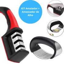 KIT Amassador de Alho Em Aço Inox + Amolador de facas - Original