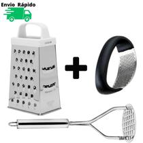 Kit Amassador de Alho + Ralador + Amassador Batatas Purê De Aço Inox Ralador 22 cm De 4 Faces Casa C Kit Amassador de Alho + Ralador + Amassador Batatas Purê De Aço Inox Ralador 22 cm De 4 Faces Casa C