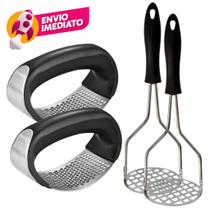 Kit Amassador Espremedor Triturador Alho Manual E Amassador Batatas Inox Esmagador Manual Kit Amassador Espremedor Triturador Alho Manual E Amassador Batatas Inox Esmagador Manual