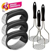Kit Amassador Espremedor Triturador Alho Manual E Amassador Batatas Inox Esmagador Manual Kit Amassador Espremedor Triturador Alho Manual E Amassador Batatas Inox Esmagador Manual