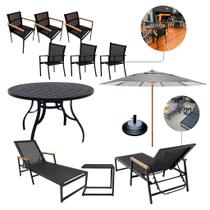 Kit Amélia Completo Mesa Alumínio + Cadeiras e Espreguiçadeiras para Piscina e Área Externa