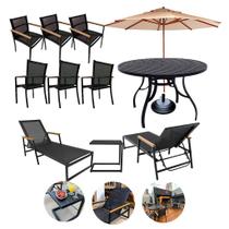 Kit Amélia Completo Mesa Alumínio + Cadeiras e Espreguiçadeiras Piscina