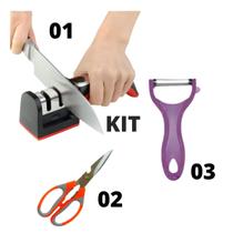 Kit Amolador de Facas Profissional + Tesoura + Descascador de Frutas e Legumes