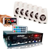 Kit Amplif Som Amb 80w Mic Bluet Usb Rc7000+ 6 Caixa Brancas