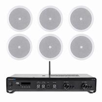 Kit Amplificador Frahm Slim 2700 160W 6 Arandelas JBL Redonda 6CO2R 25W Branca Som Ambiente Original