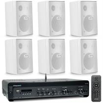 Kit Amplificador Frahm Slim 4100 300W 2 Canais com 6 Caixas Acústicas New Passiva PS200 30W Branca Kit Amplificador Frahm Slim 4100 300W 2 Canais com 6 Caixas Acústicas New Passiva PS200 30W Branca