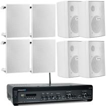 Kit Amplificador Frahm Slim 4100 300W + 4 Arandelas 6 FR 40W Quadradas + 4 Caixas PS200 30W