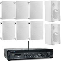 Kit Amplificador Frahm Slim 4100 300W + 6 Arandelas 6 FR 40W Quadradas + 2 Caixas PS200 30W