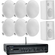 Kit Amplificador Frahm Slim 4100 300W + 6 Arandelas 6 FR 40W Redondas + 2 Caixas PS200 30W